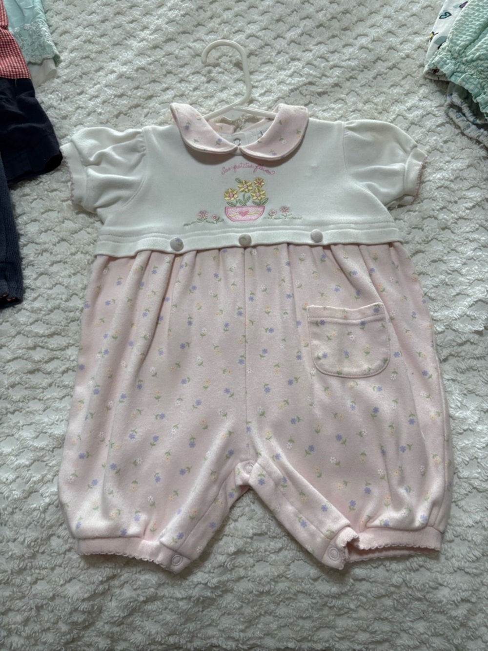 Source Unknown Vintage 80’s Pink and Cream Floral Baby One-Piece